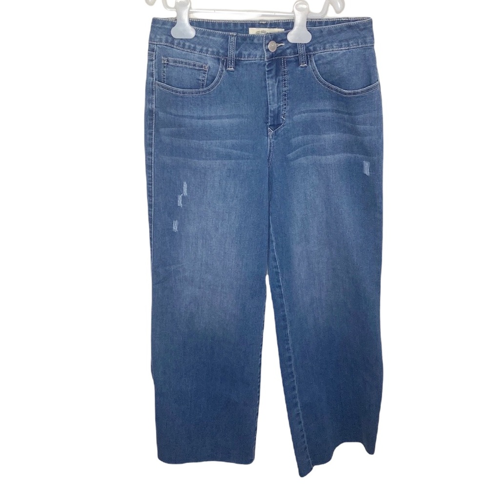 Royalty for Me Jeans raw hem side slit cropped wide leg jeans size 8